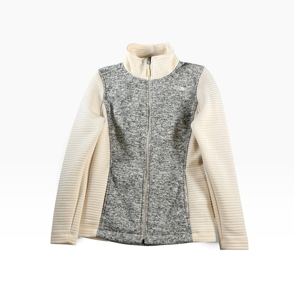 The North Face Womens Indi Full Zip Jacket Gray Cream Fleece Size Medium